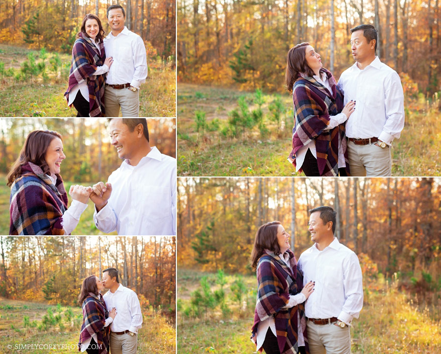 outdoor fall portraits in a field by Douglasville couple photographer