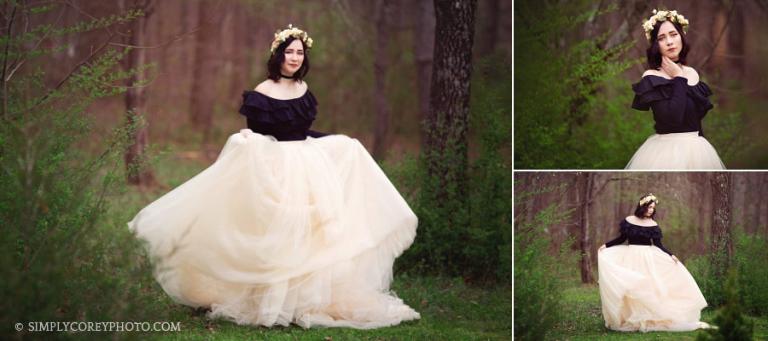 Bremen senior portrait photographer, girl in a tulle skirt and flower crown outside