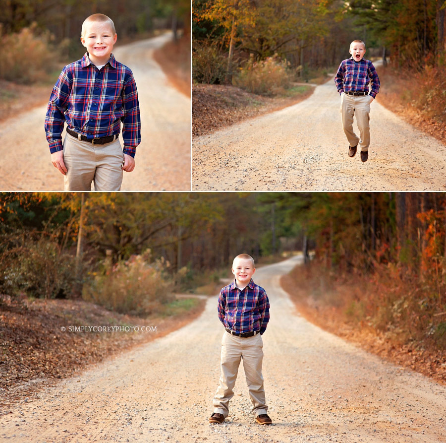child photographer Villa Rica, boy on country road
