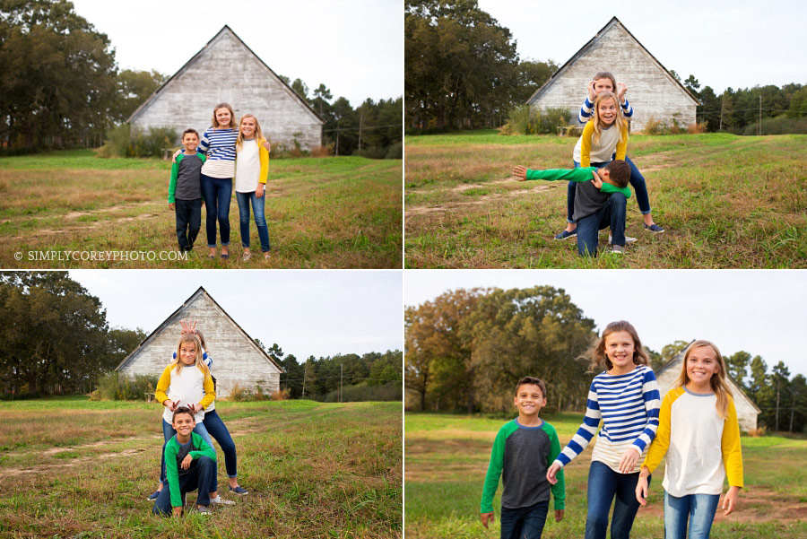 Newnan family photographer, children running in a field
