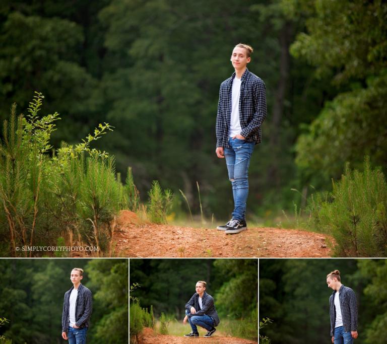 Atlanta senior portrait photographer, teen boy outside in the country