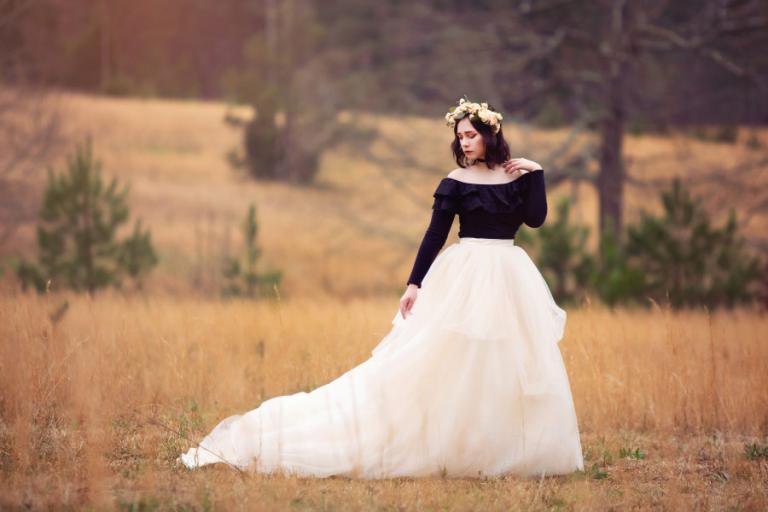 Atlanta senior portrait photographer, girl in a tulle skirt and flower crown