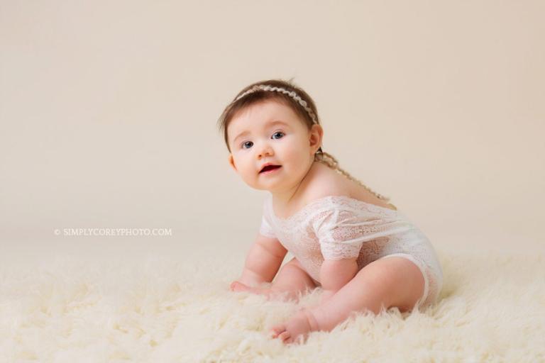 Atlanta baby photographer, baby girl in studio on fur