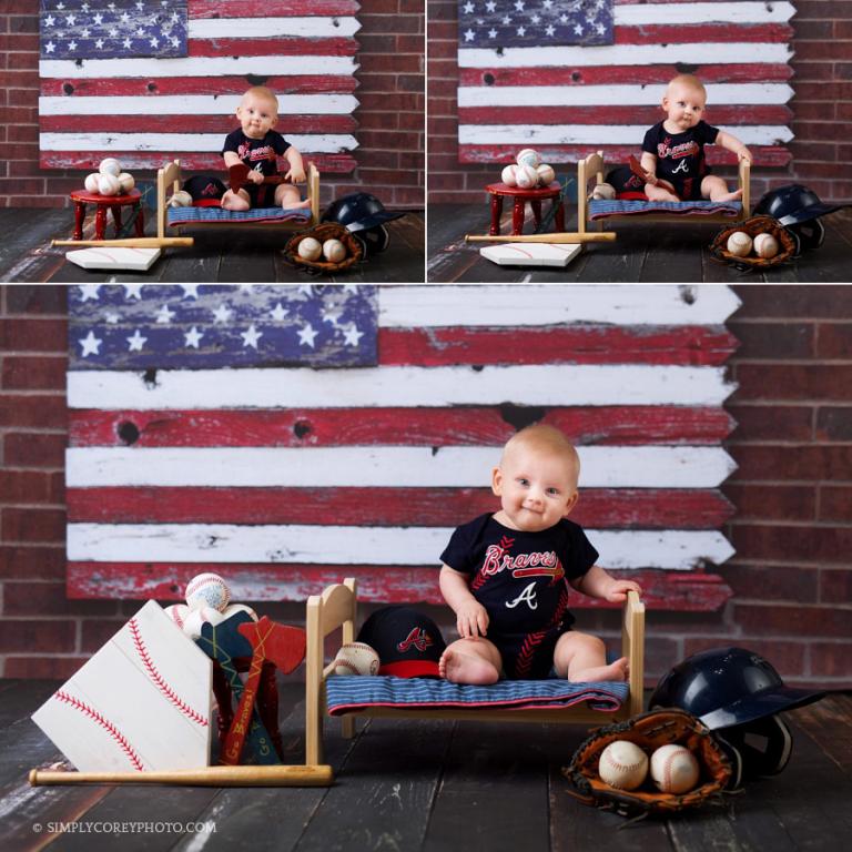 Douglasville baby photographer, Atlanta Braves baseball sitter session