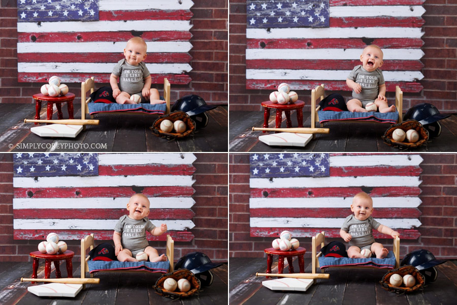 Newnan baby photographer, baseball sitter session in studio
