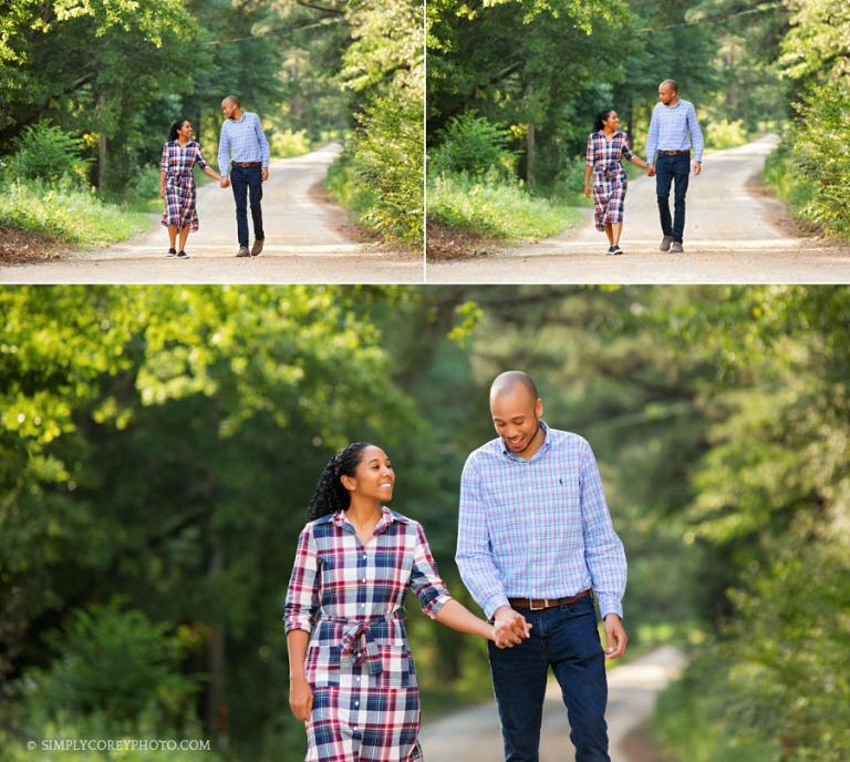 Carrollton couples photographer, couple walking down country road