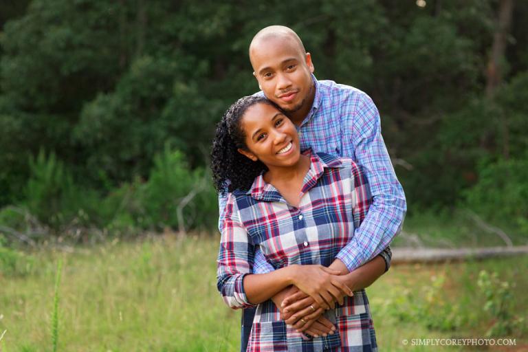 Douglasville couples photographer, outdoor hugging portrait 