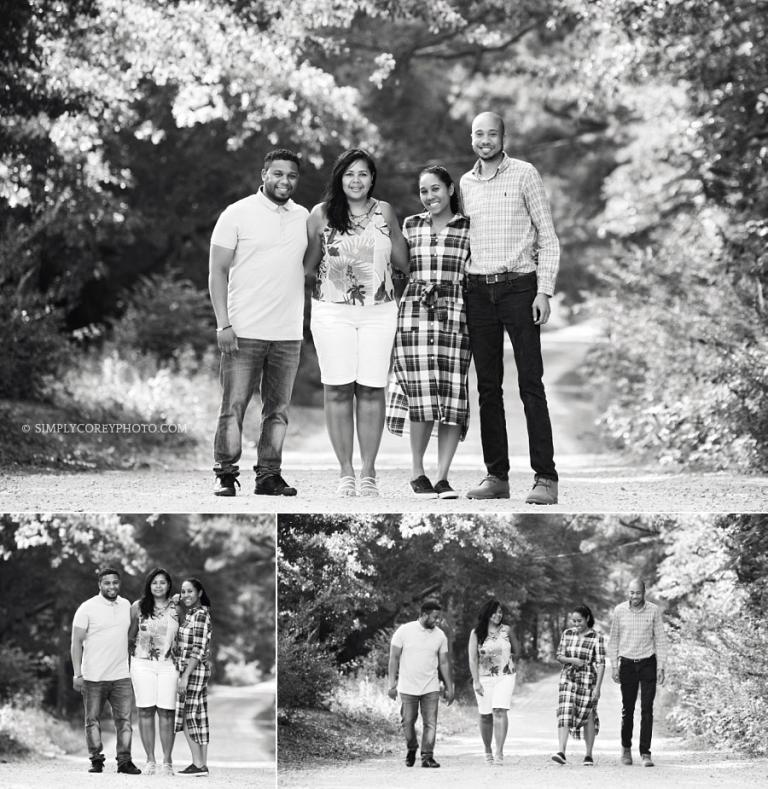 Douglasville family photographer, mom with adult kids in black and white