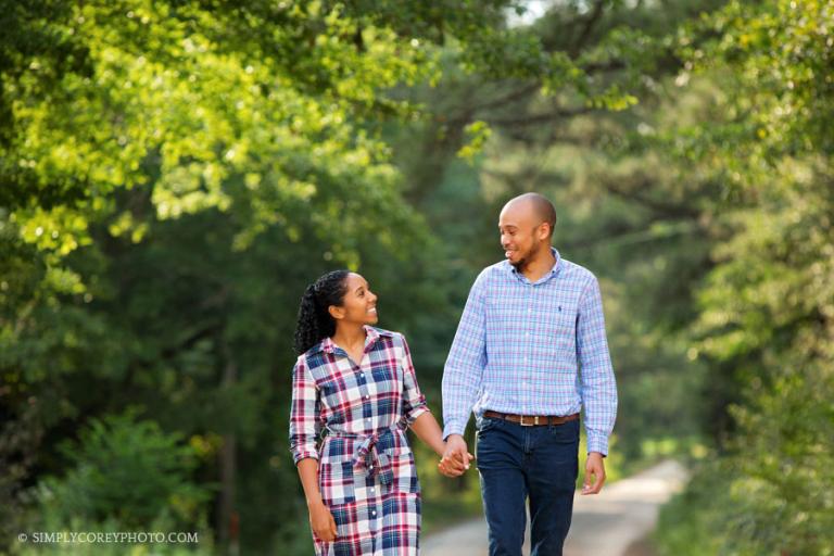 Villa Rica couples photographer, couple walking down country road