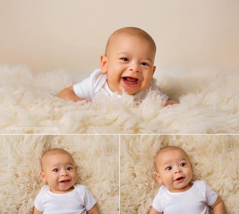 Atlanta baby photographer, 4 month old boy smiling