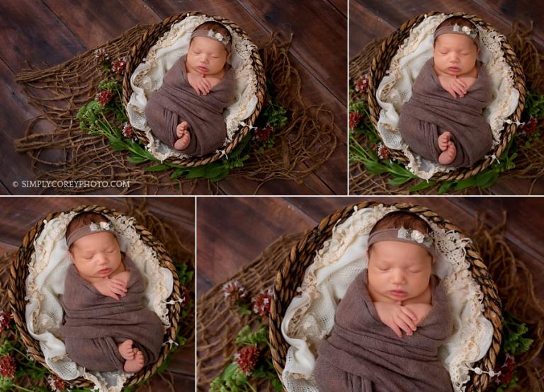 Douglasville newborn photographer, baby girl in a basket