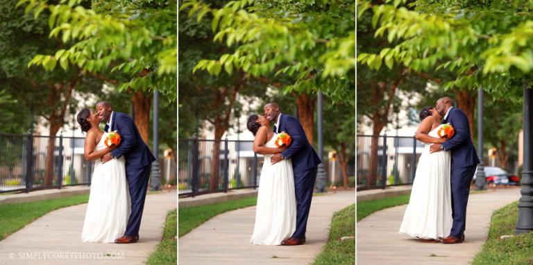 Atlanta elopement photography, funny bride and groom in Atlantic Station