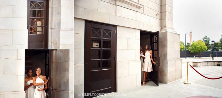 bride and daughter at Atlanta Millennium Gate terrace, wedding photography