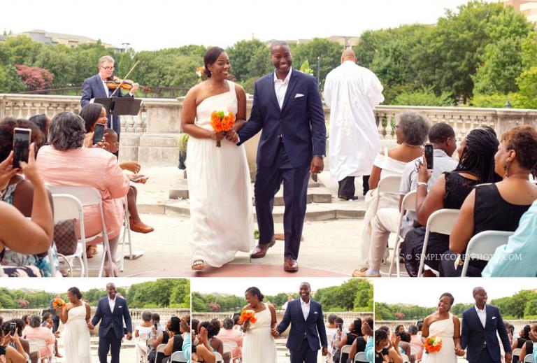 bride and groom after Millennium Gate terrace wedding ceremony