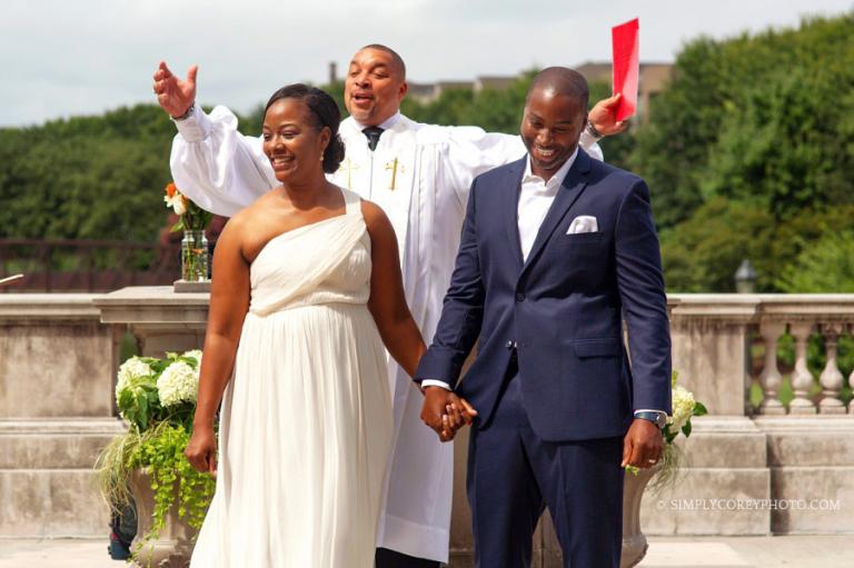 bride and groom Atlanta wedding ceremony photography at the Millennium Gate