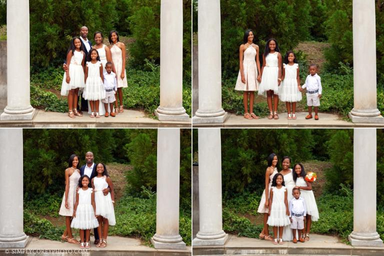 bride and groom with children after wedding by Atlanta family photographer