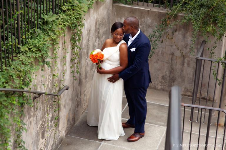 bride and groom portrait at Millennium Gate by Atlanta elopement photographer