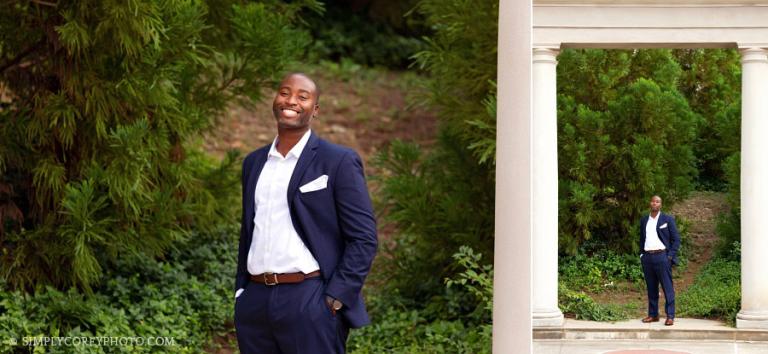 groom on oval lawn at Millennium Gate Museum by Atlanta photographer