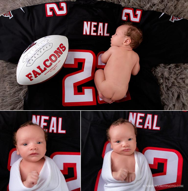 newborn photographer Atlanta Falcons jersey with a football
