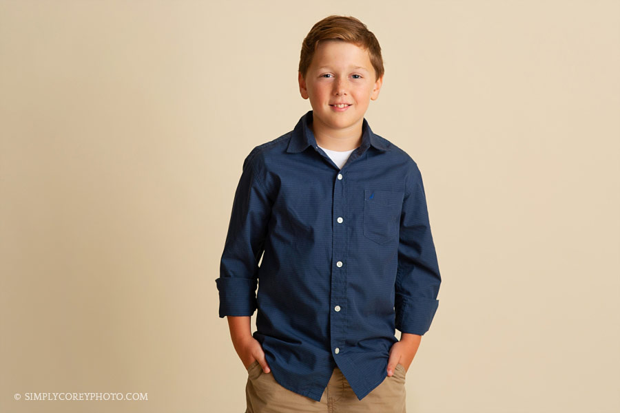 children's photographer Douglasville, tween boy in blue