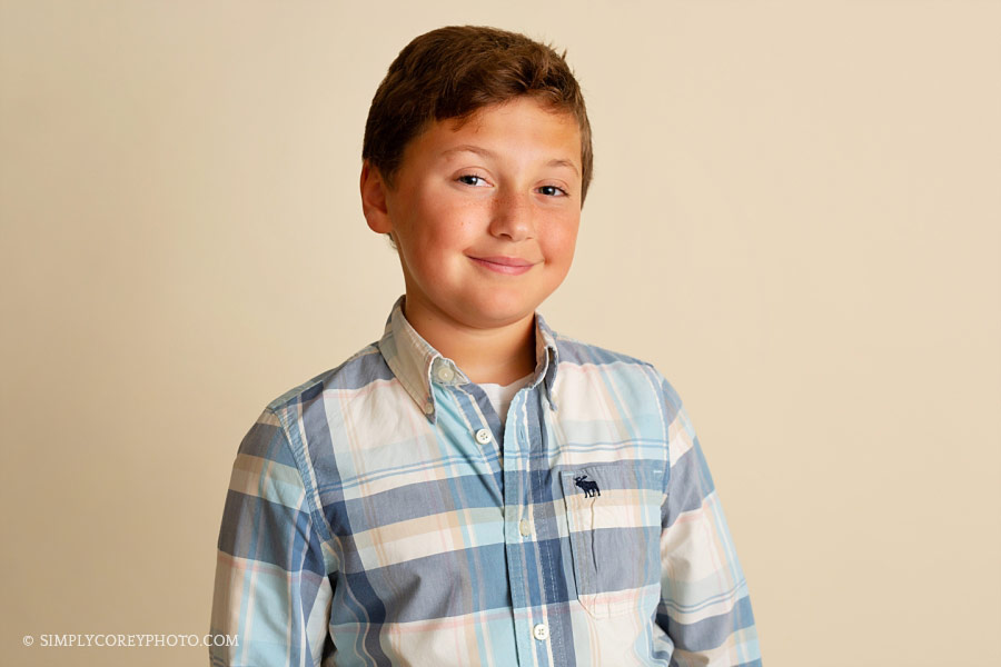 Douglasville tween photographer, boy studio headshot