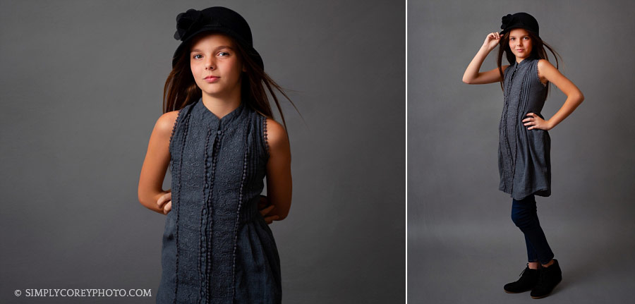 Newnan headshot photographer for children, girl with hat in studio