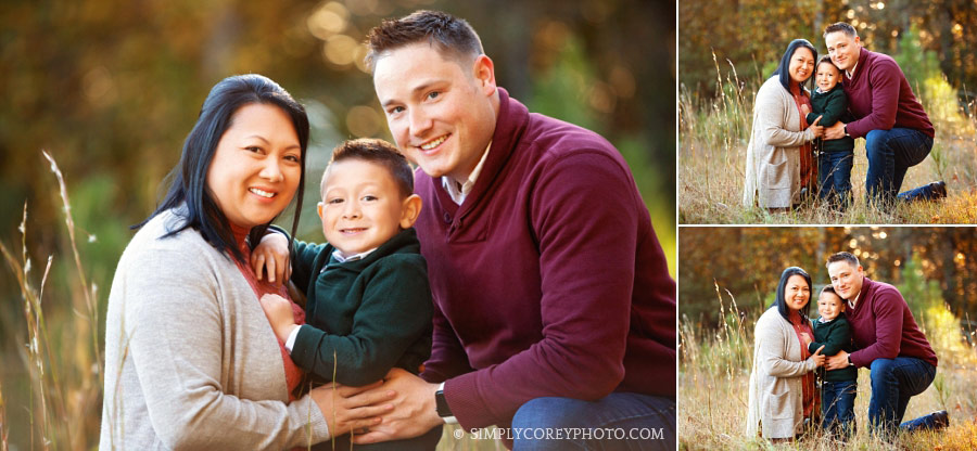 Carrollton family photographer, parents and son in tall grass