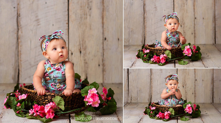 Villa Rica baby photographer, girl with pink flowers
