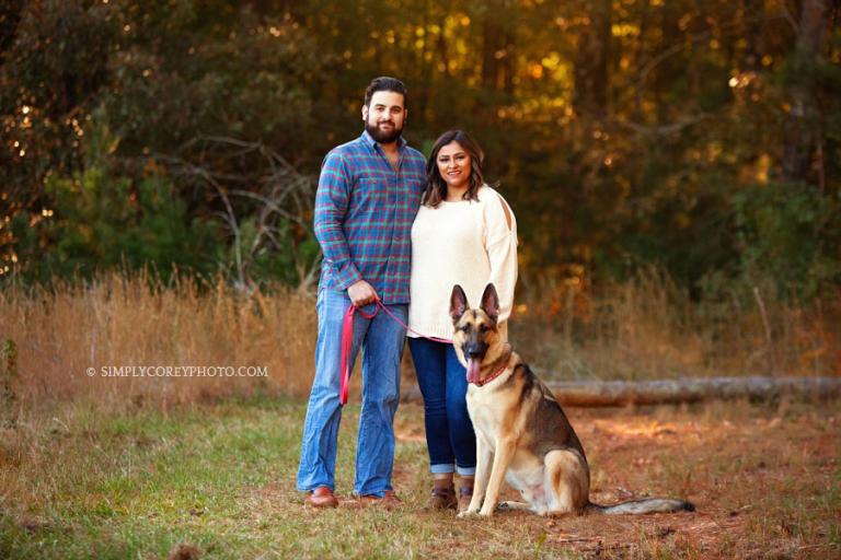 Atlanta family photographer, couple with a pet German Shepard