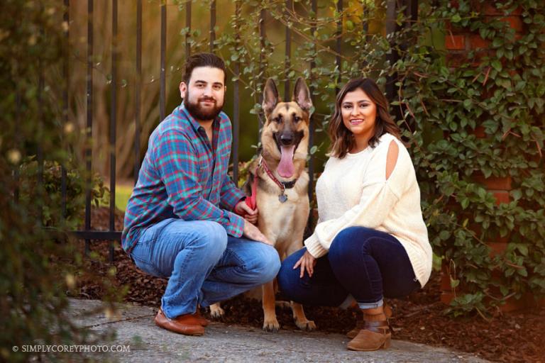 Atlanta pet photographer, couple with a German Shepard for a fall family portrait