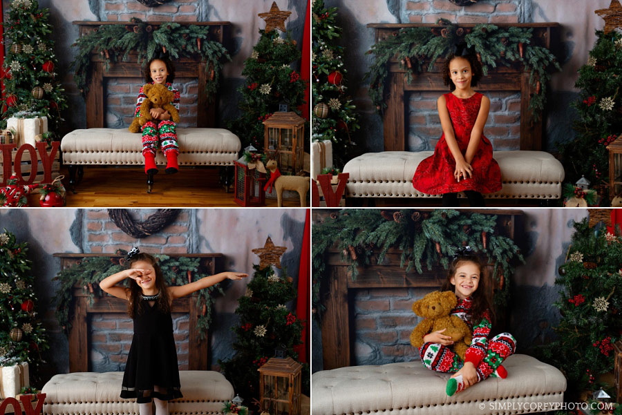 Douglasville Christmas mini session, girl dabbing in studio