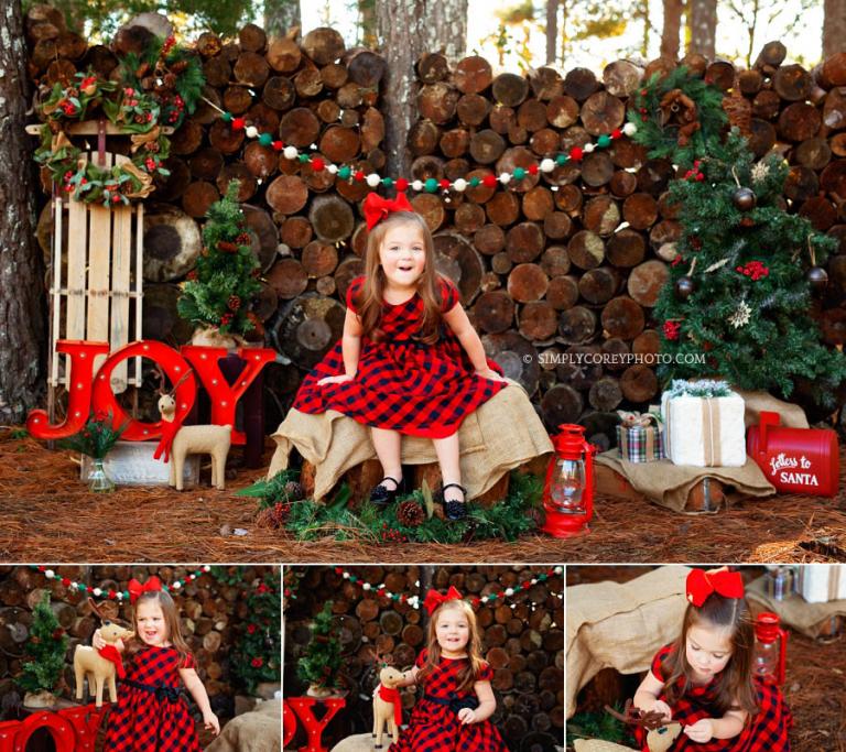 Douglasville Christmas mini sessions, girl with a reindeer outside
