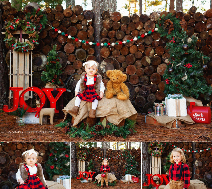outdoor Christmas mini sessions Villa Rica, siblings in buffalo checks