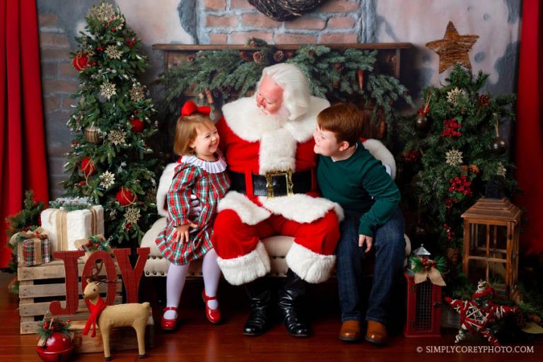 Atlanta Santa Claus mini sessions, kids laughing with Santa