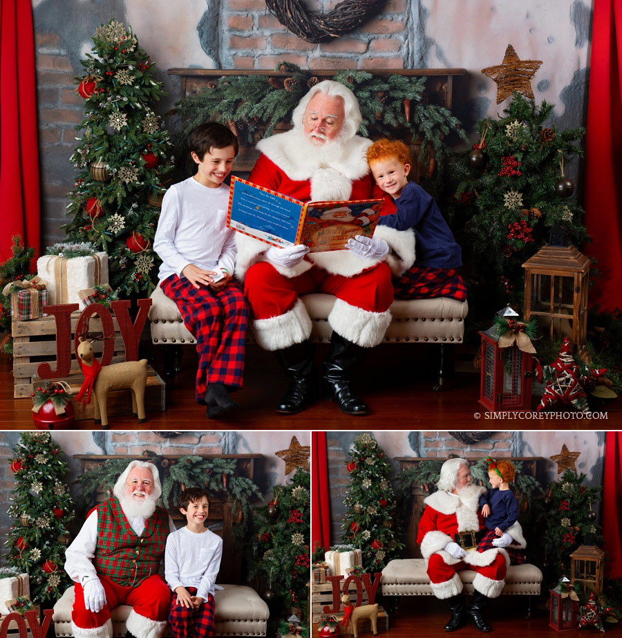 Santa Claus mini sessions Bremen, brothers reading a Christmas book
