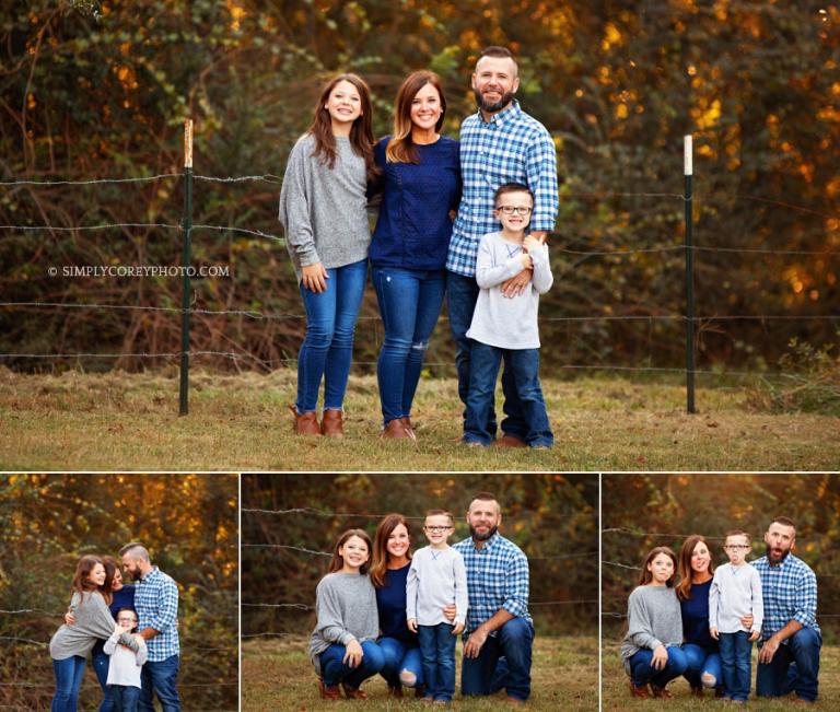 Carrollton family photographer, outdoor session at home for family of four