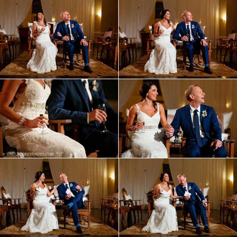 Atlanta wedding photographer, bride and groom reactions to toasts