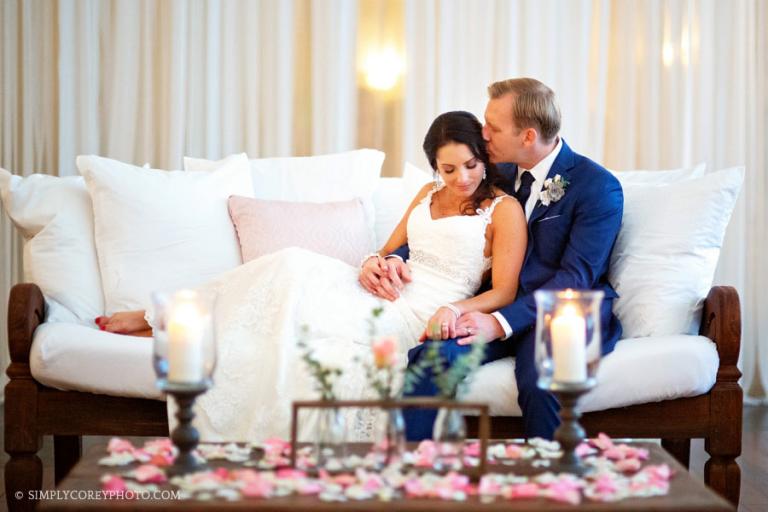 Atlanta wedding photographer, couple on couch in Piedmont Room