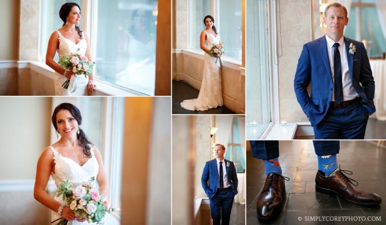 Villa Rica wedding photographer, bride and groom portraits by a window
