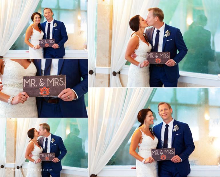 West Georgia wedding photographer, couple holding Auburn sign