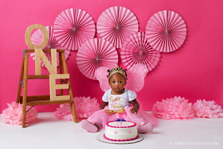 Atlanta cake smash photographer, pink fairy princess theme