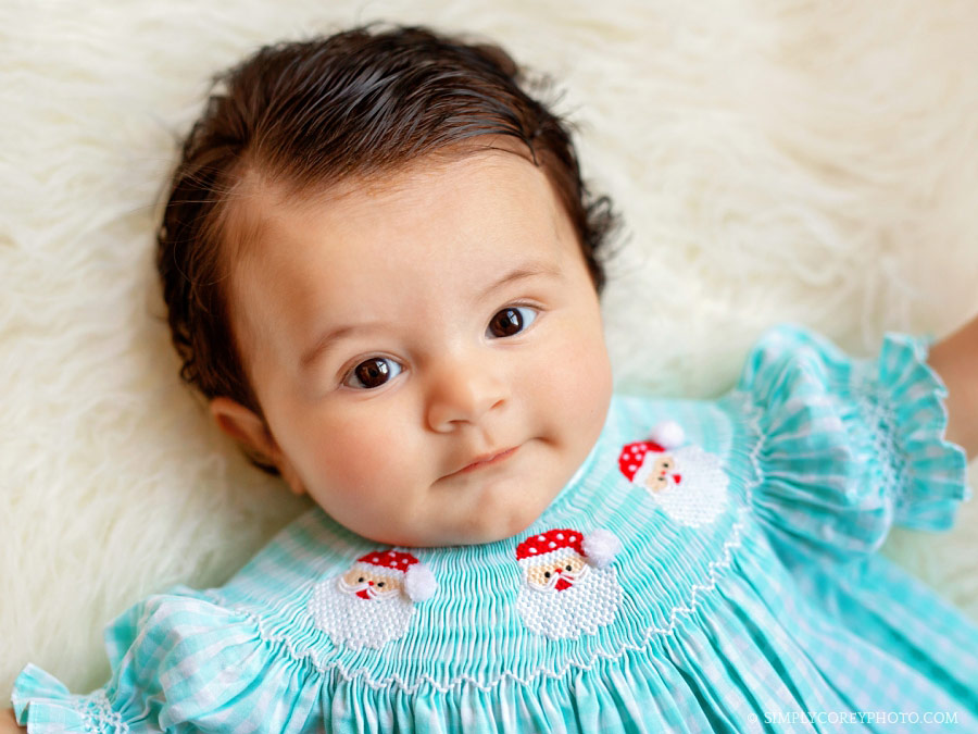 Villa Rica baby photographer, girl in a smocked dress for the holidays