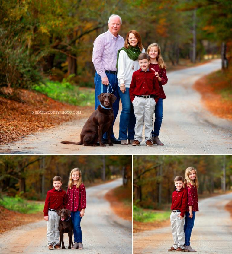 Villa Rica family photographer, photos on a country road with a Labrador Retriever