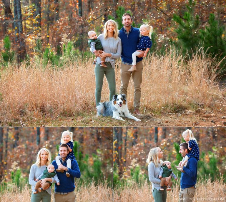 Carrollton family photographer, fall portraits with kids and Australian Shepherd