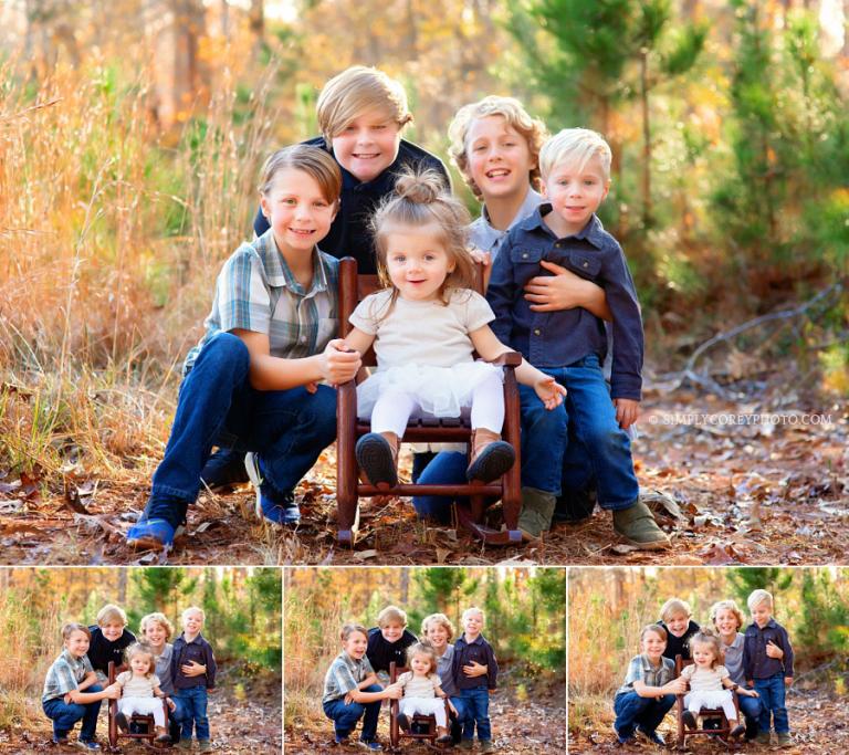 Douglasville family photographer, group photo of four brothers with baby sister