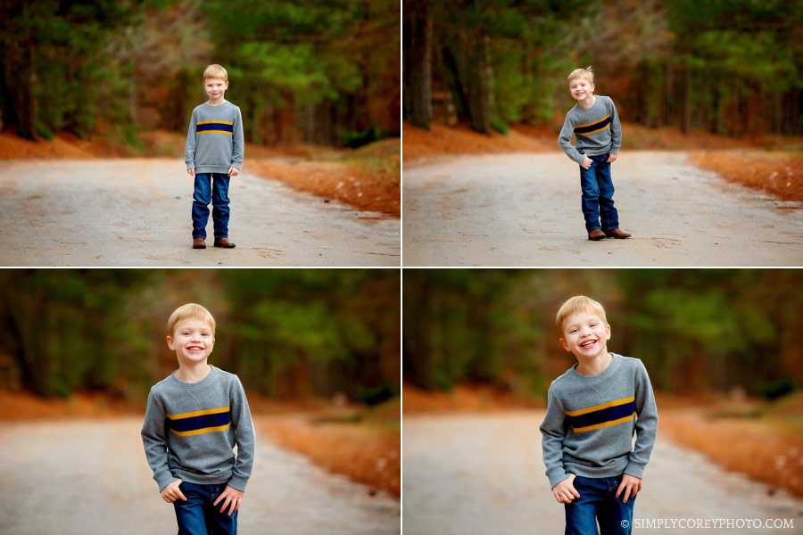 children's photographer near Carrollton, Georgia; child on dirt road