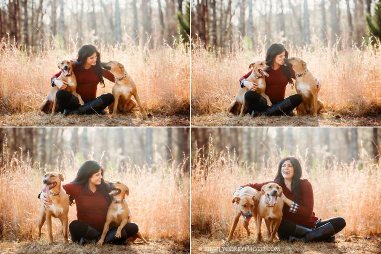 Atlanta pet photographer, mom and dogs during maternity session