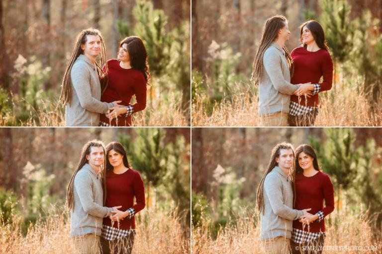 Carrollton maternity photographer, couple outside in tall grass