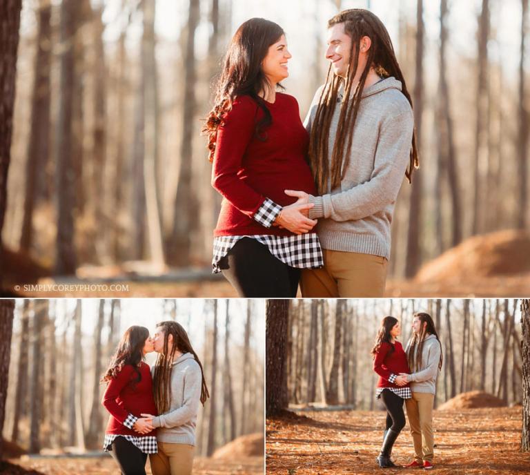 Newnan maternity photographer, expecting couple outside