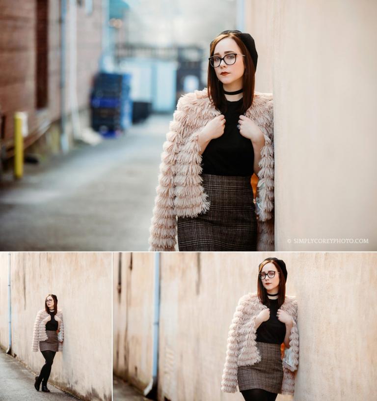 Atlanta senior portrait photographer, teen downtown in an alley